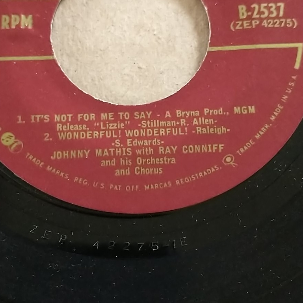 Vintage Johnny Mathis 45 RPM B-2537 - Picture 7 of 7